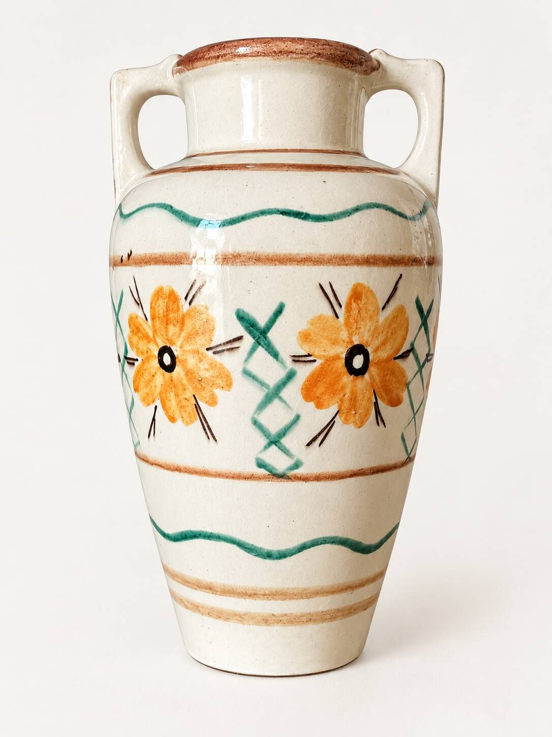 Hand-painted amphora vase by Kupittaan Savi, Finland, 1940s–50s.