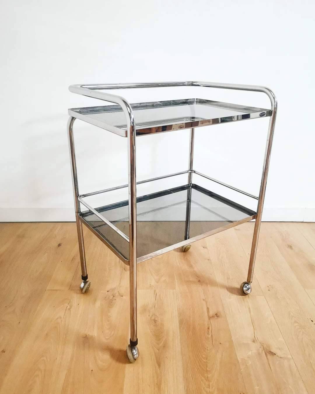70s serving tray in aluminum and smoked glasses