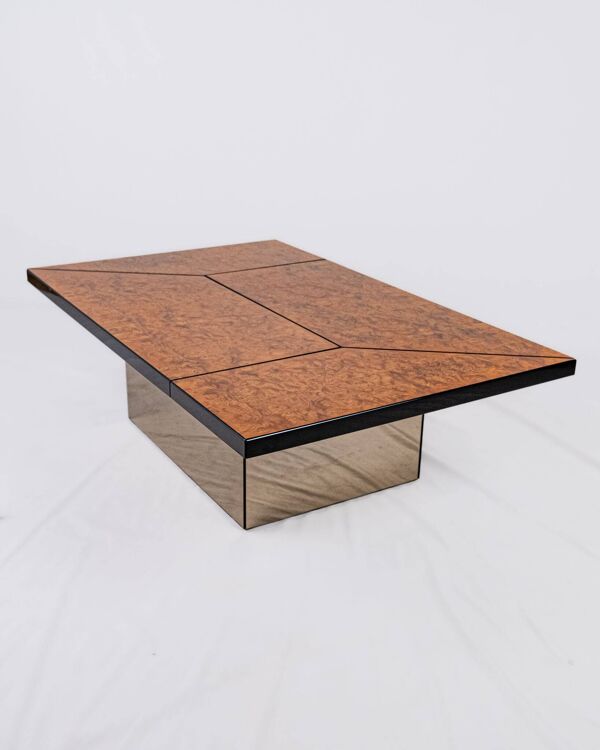 Table basse bar en loupe d'orme, Paul Michel pour Roche Bobois, 1980s
