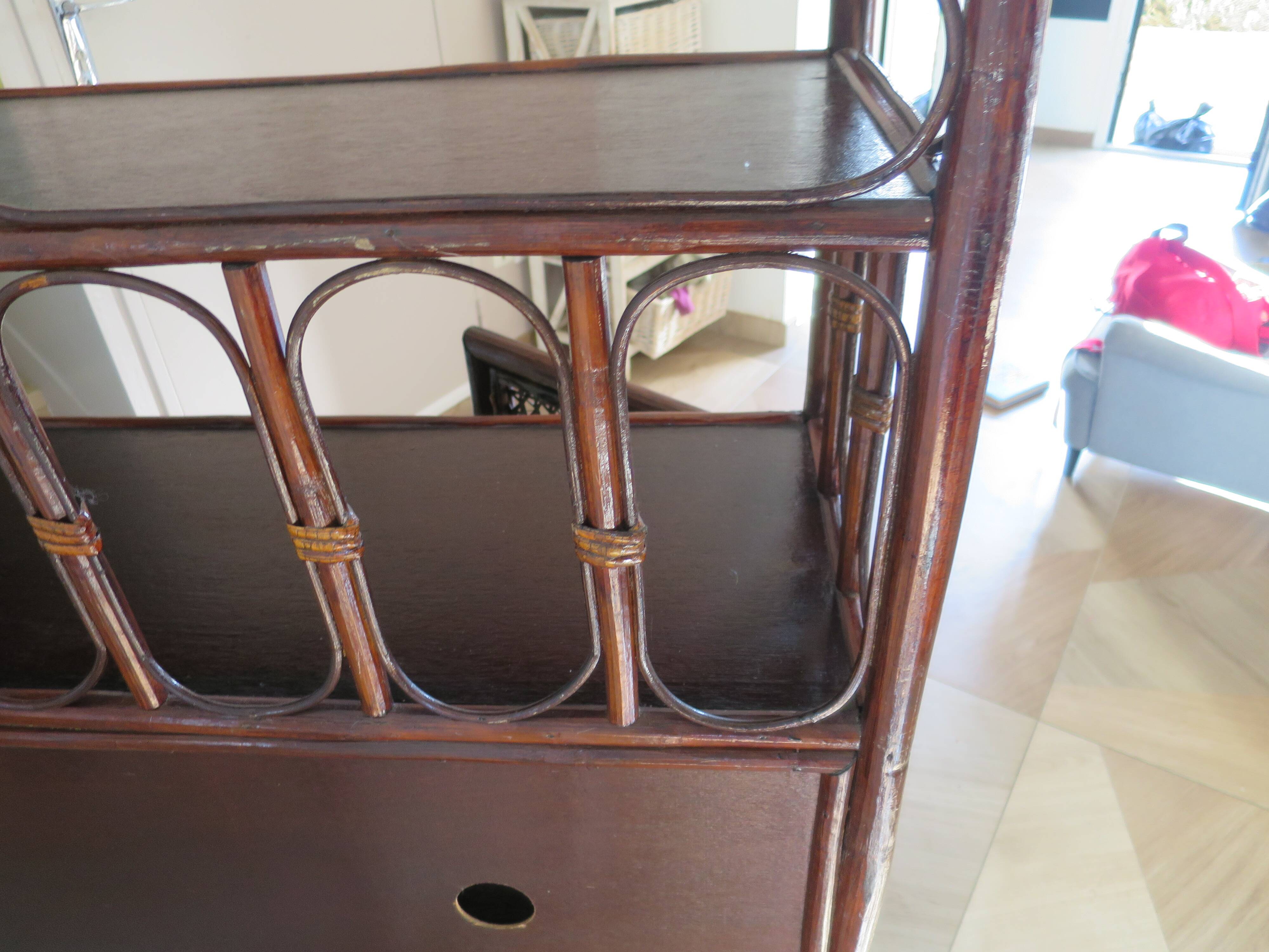 Support buffet bibus woven rattan 2 doors in caning - vintage 60s/70s