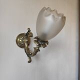 Bronze wall light with opaque glass tulip 1900