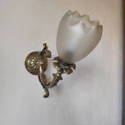 Bronze wall light with opaque glass tulip 1900
