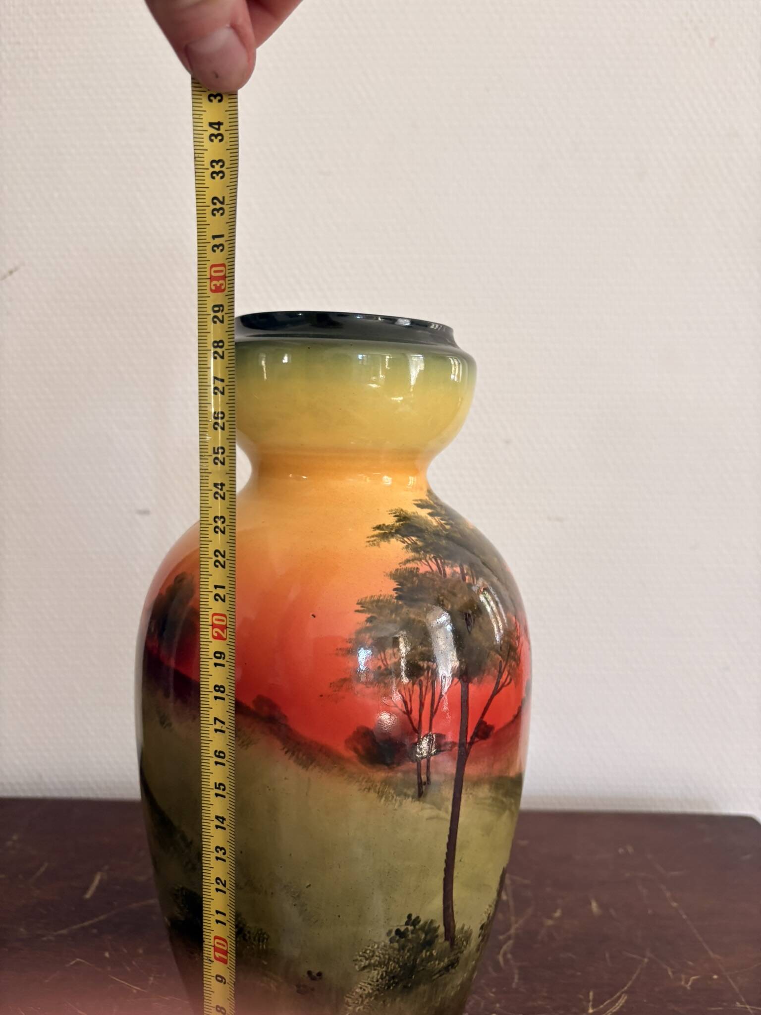 Antique English Vase Soleilian SF&Co 1910 Earthenware Decor Horses Ploughman