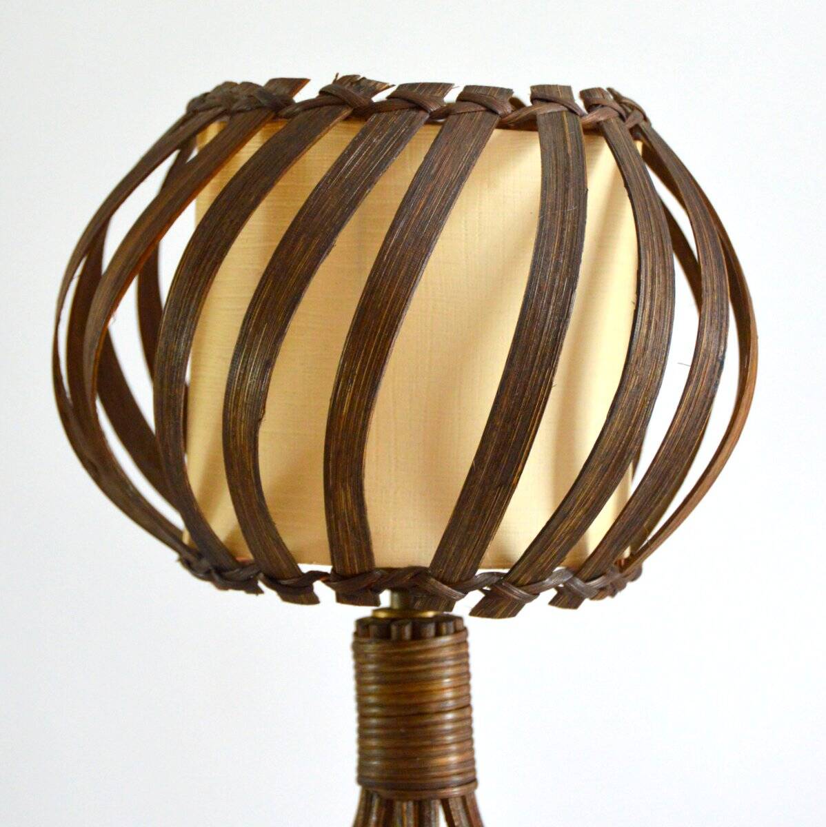 Louis Sognot bedside lamp in vintage rattan 1950