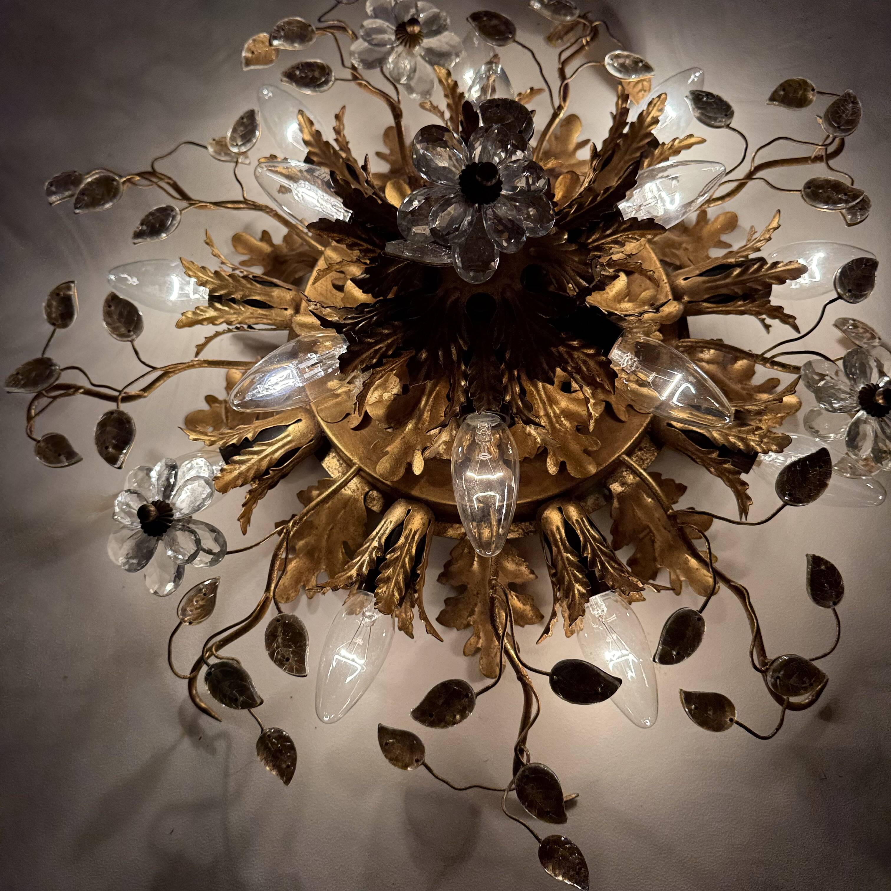 Gold-Plated Metal & Murano Crystal Flowers Flush Mount from Banci Firenze