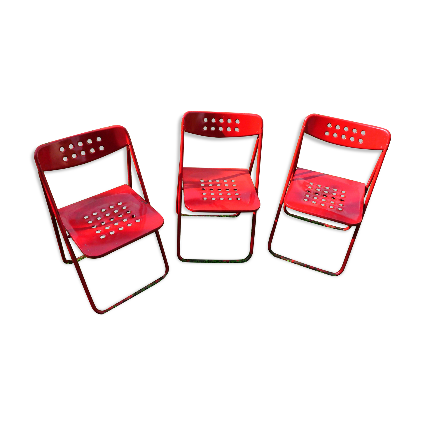 3 vintage vintage folding red metal chairs fine 70s