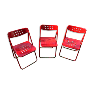 3 vintage vintage folding red metal chairs fine 70s