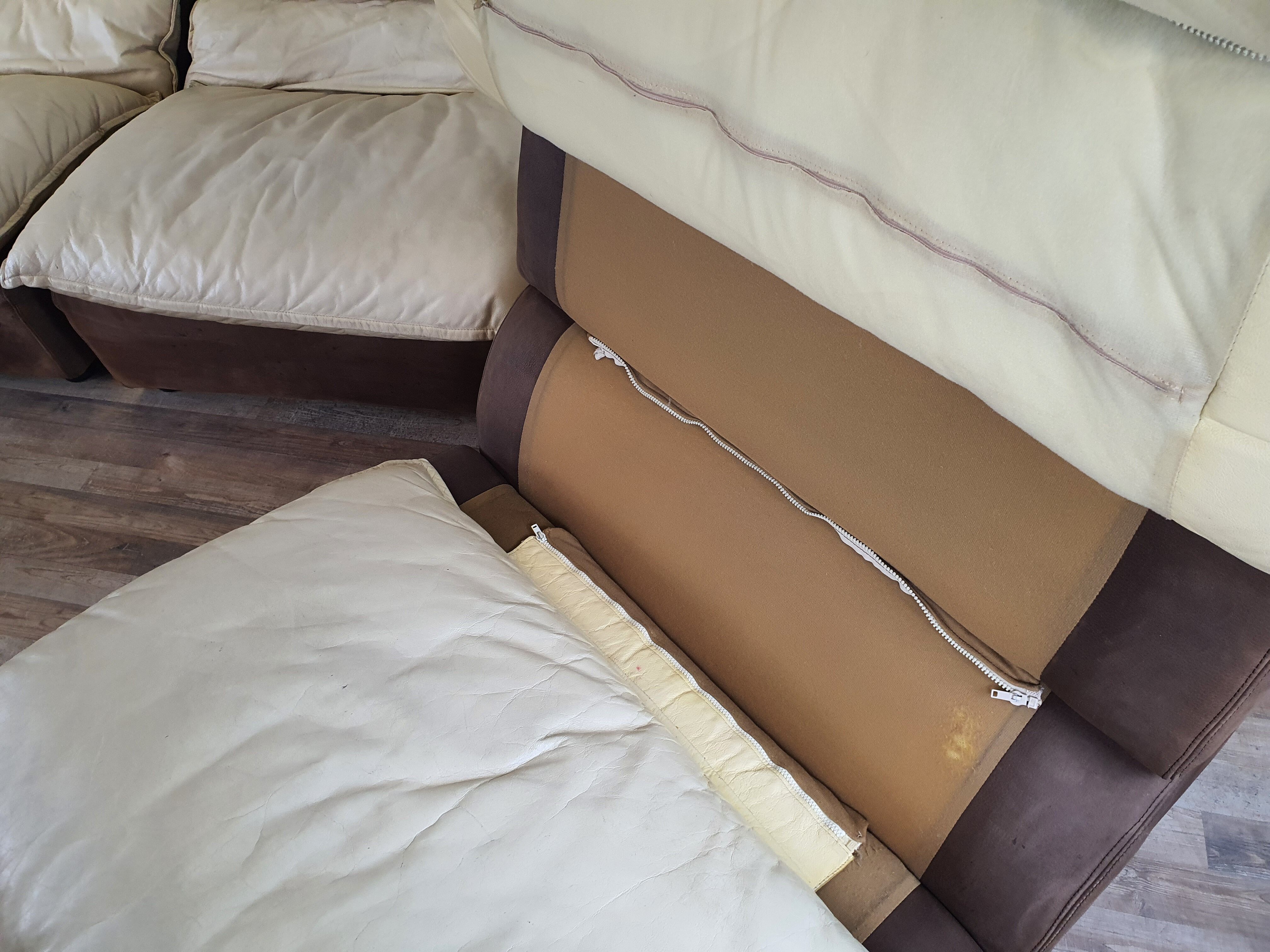 Modular sofa in leather and suede