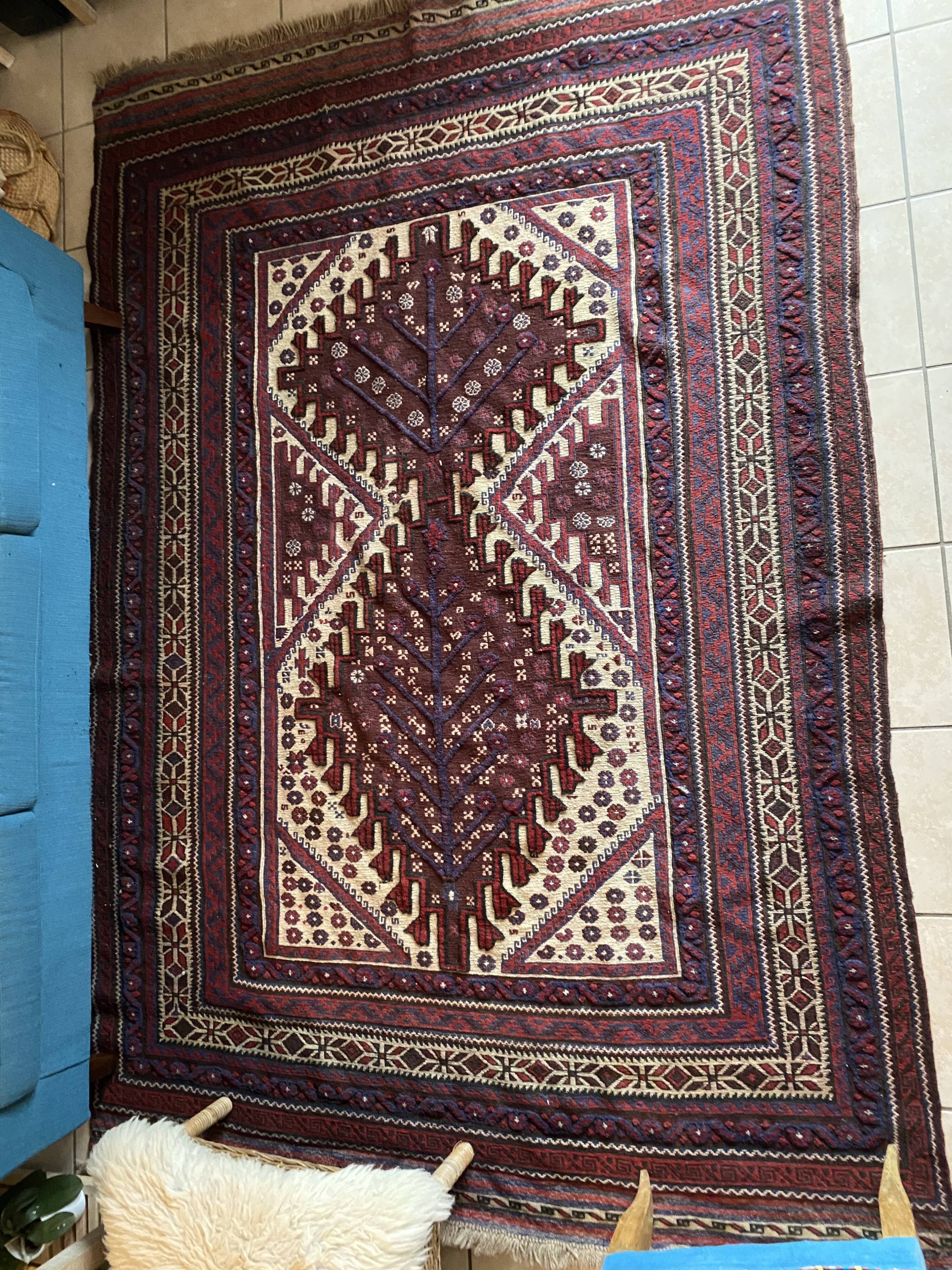 Old Afghan wool rug 270x186cm
