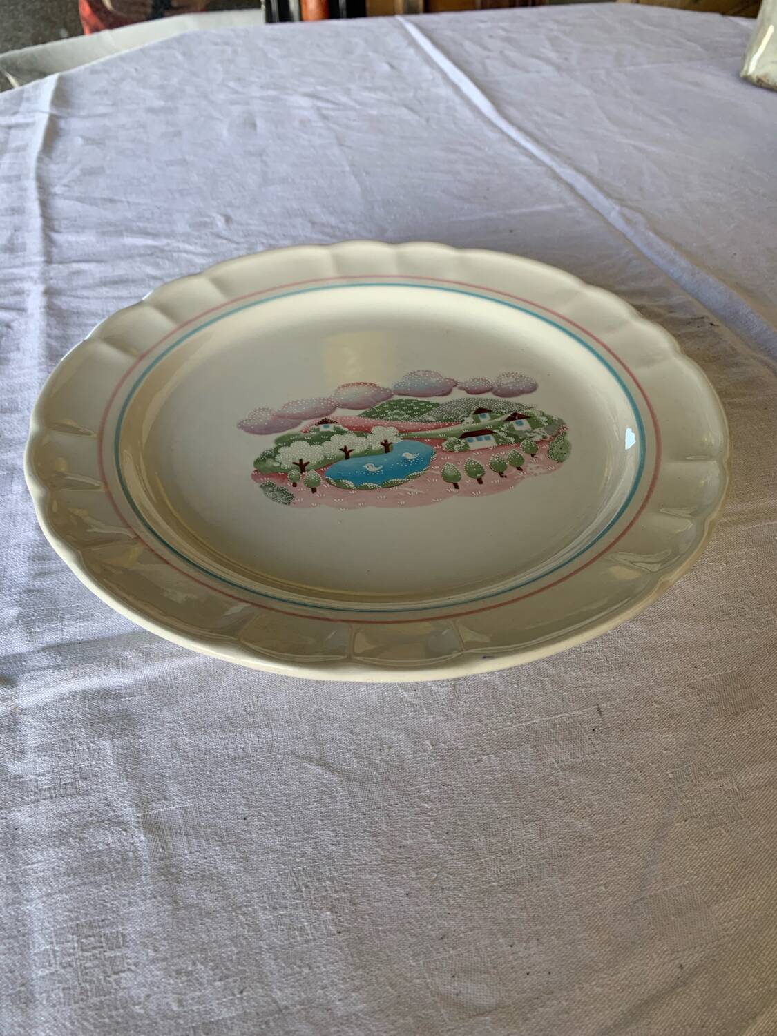 Italian decorative plate "Tre Ci" - naive village & birds décor