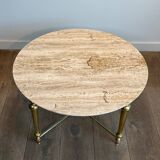 Brass coffee table with a white marble top.