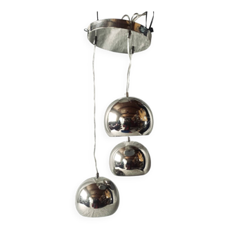 Space Age waterfall pendant light with 3 globes in chrome metal