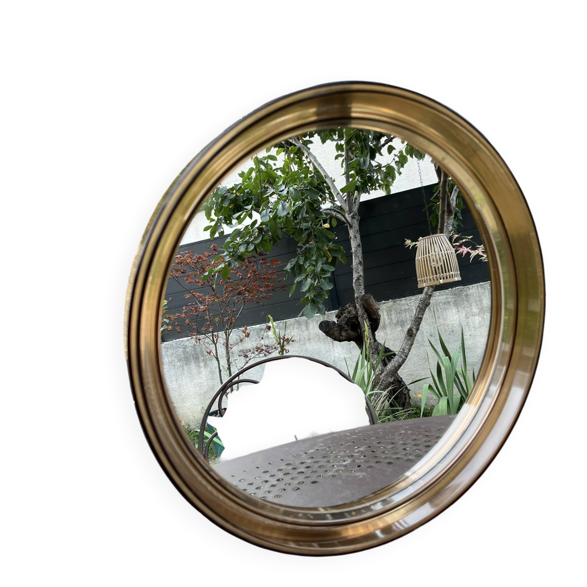 Miroir rond en plexiglas fumé - GILAC n°1813 - Vintage 1970