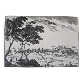 Gravure sur cuivre XVIIème siècle "Perpignan" Par Sébastien de Pontault de Beaulieu (1612-1674)