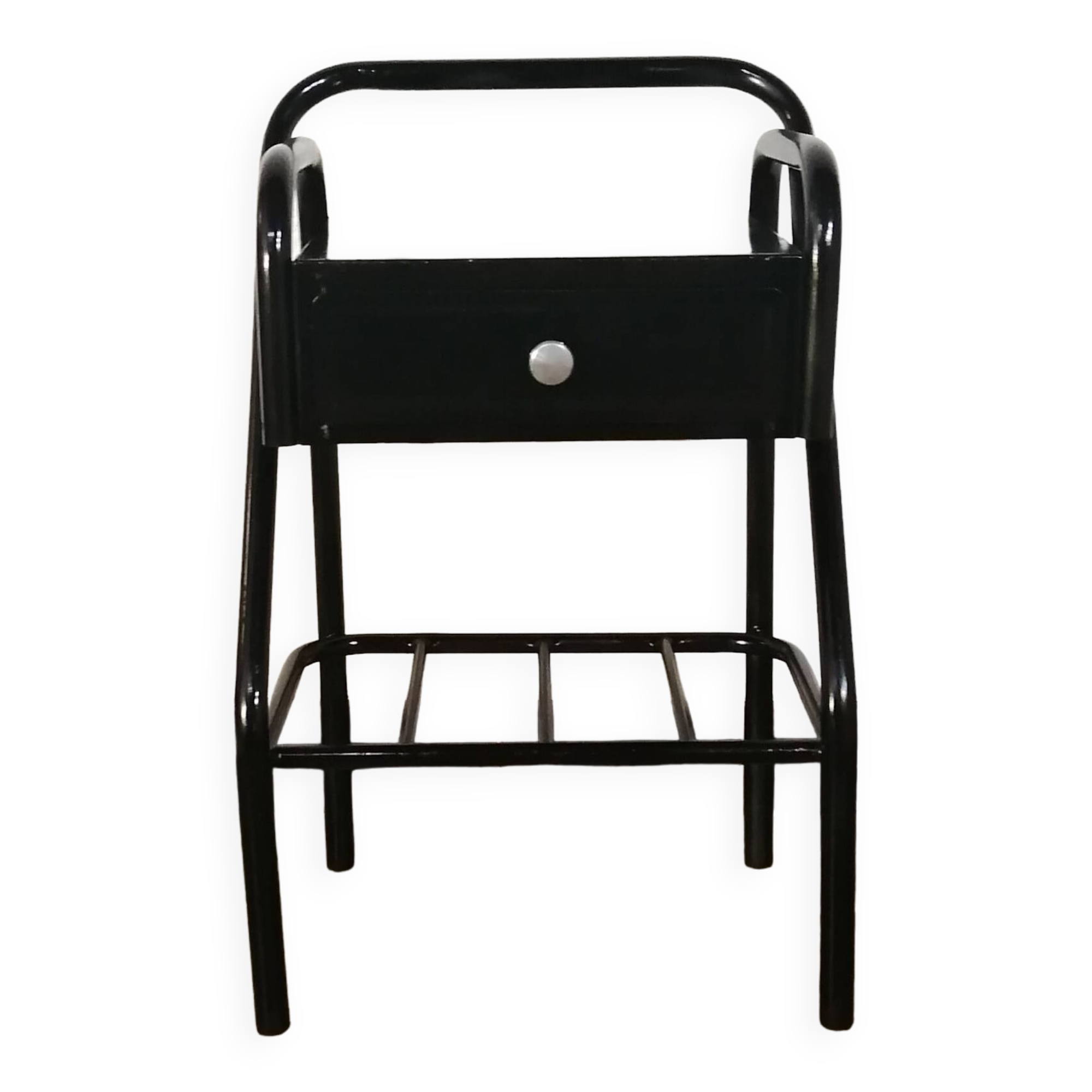 Design hospital/boarding school bedside table in vintage black metal 1920.