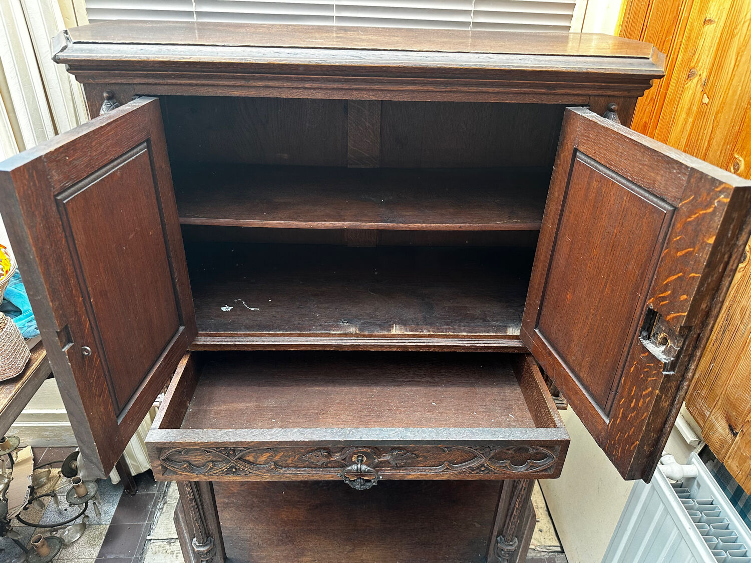 Gothic Buffet Cabinet in Carved Oak, 19th Century