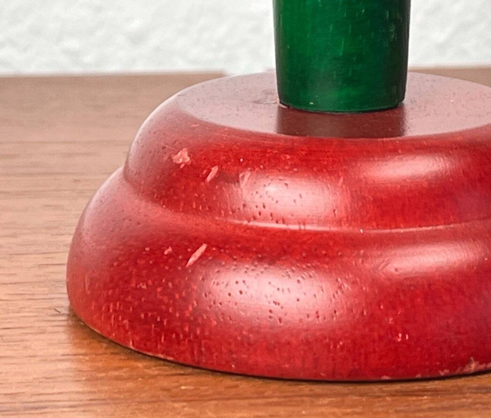 Postmodern yellow, green, red wooden chandelier Monokel by Ikea, 1980s.