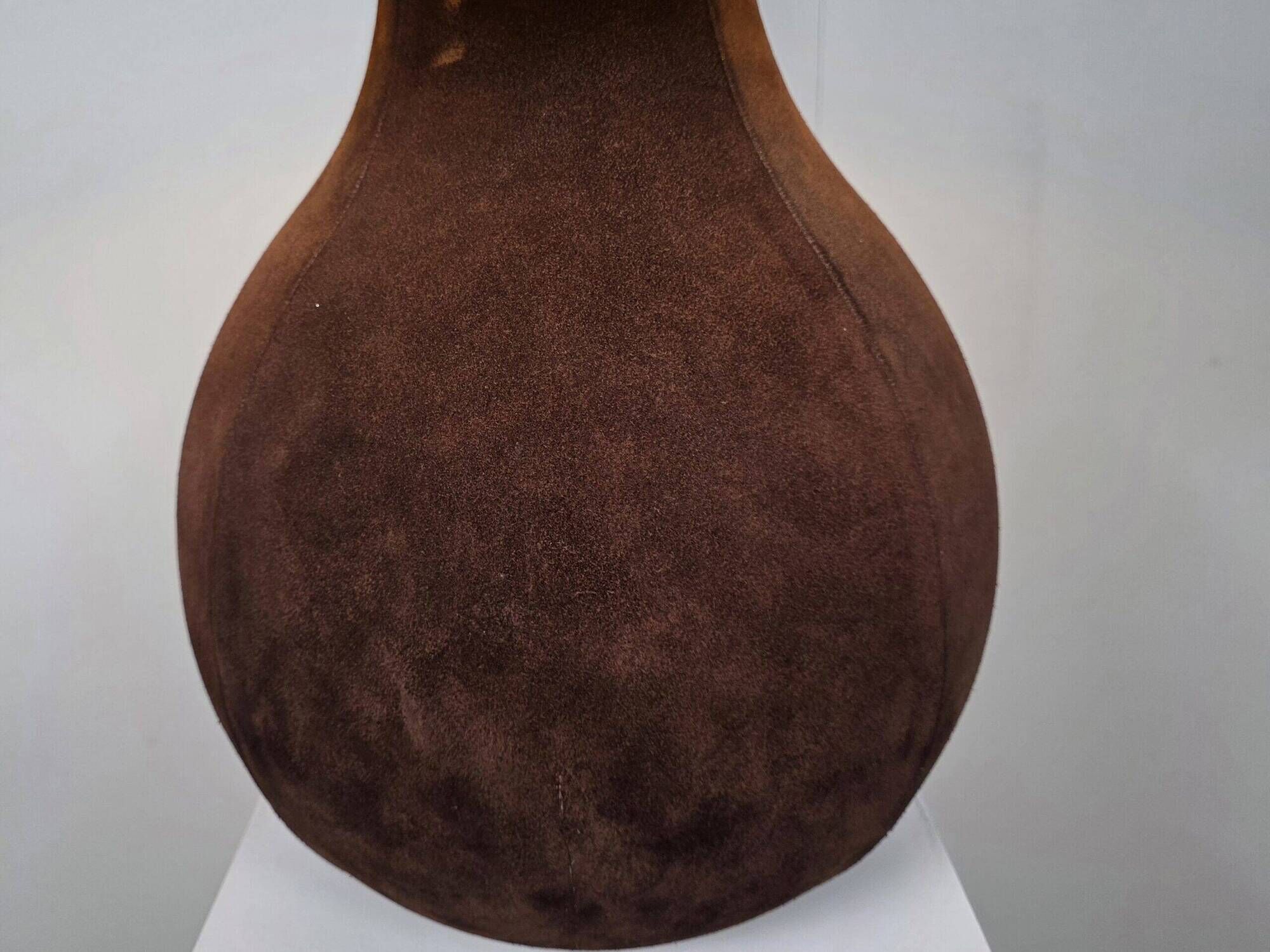 Large vintage suede table lamp with matching shade, 1970s