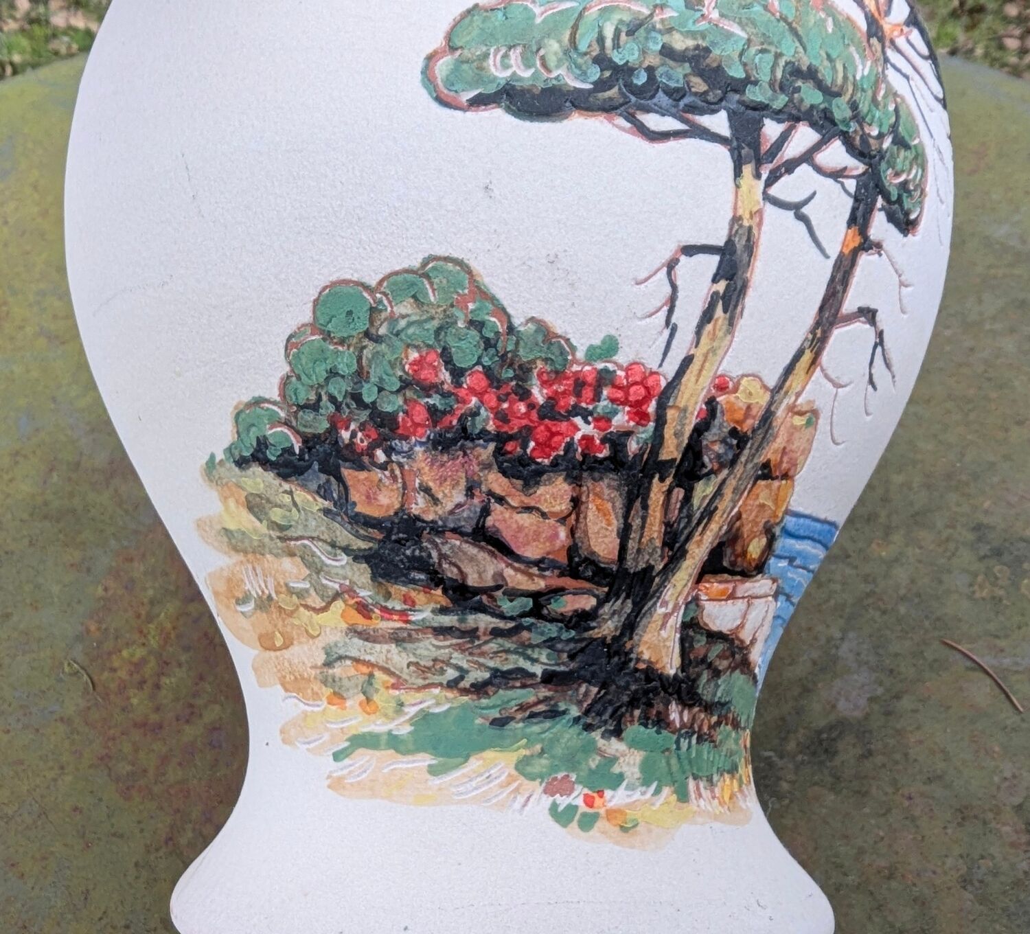 Beautiful Vintage Stoneware Vase Signed Engraved Vallauris Fonck and Mateo 50 60