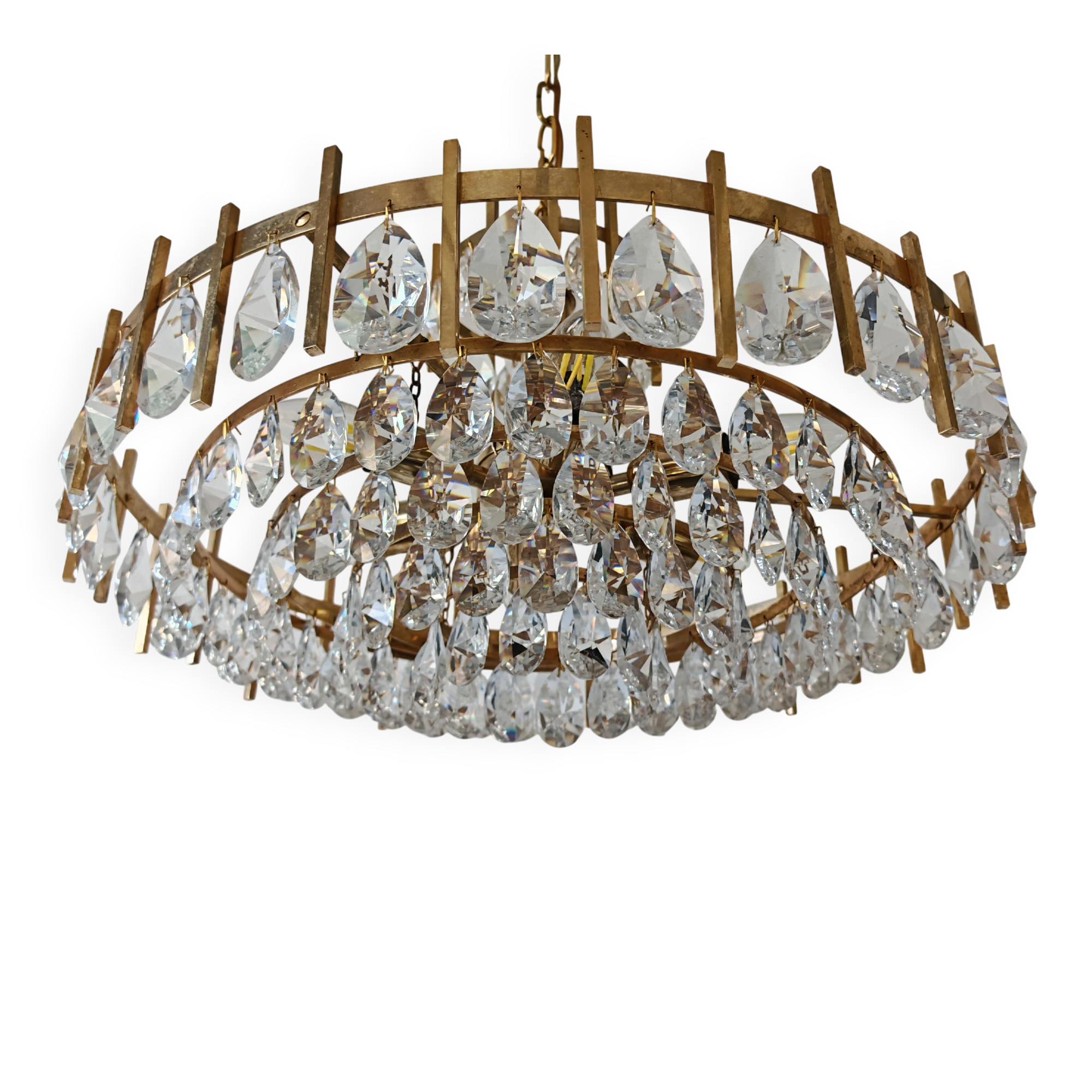 Lustre Mid Century Modern in Crystal and Brass by Bakalowits 1960s