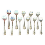 12 oyster forks with crossed ribbons in silver metal