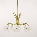 Modern brass floral chandelier Emil Stejnar, Rupert Nikoll, Austria, 1950s