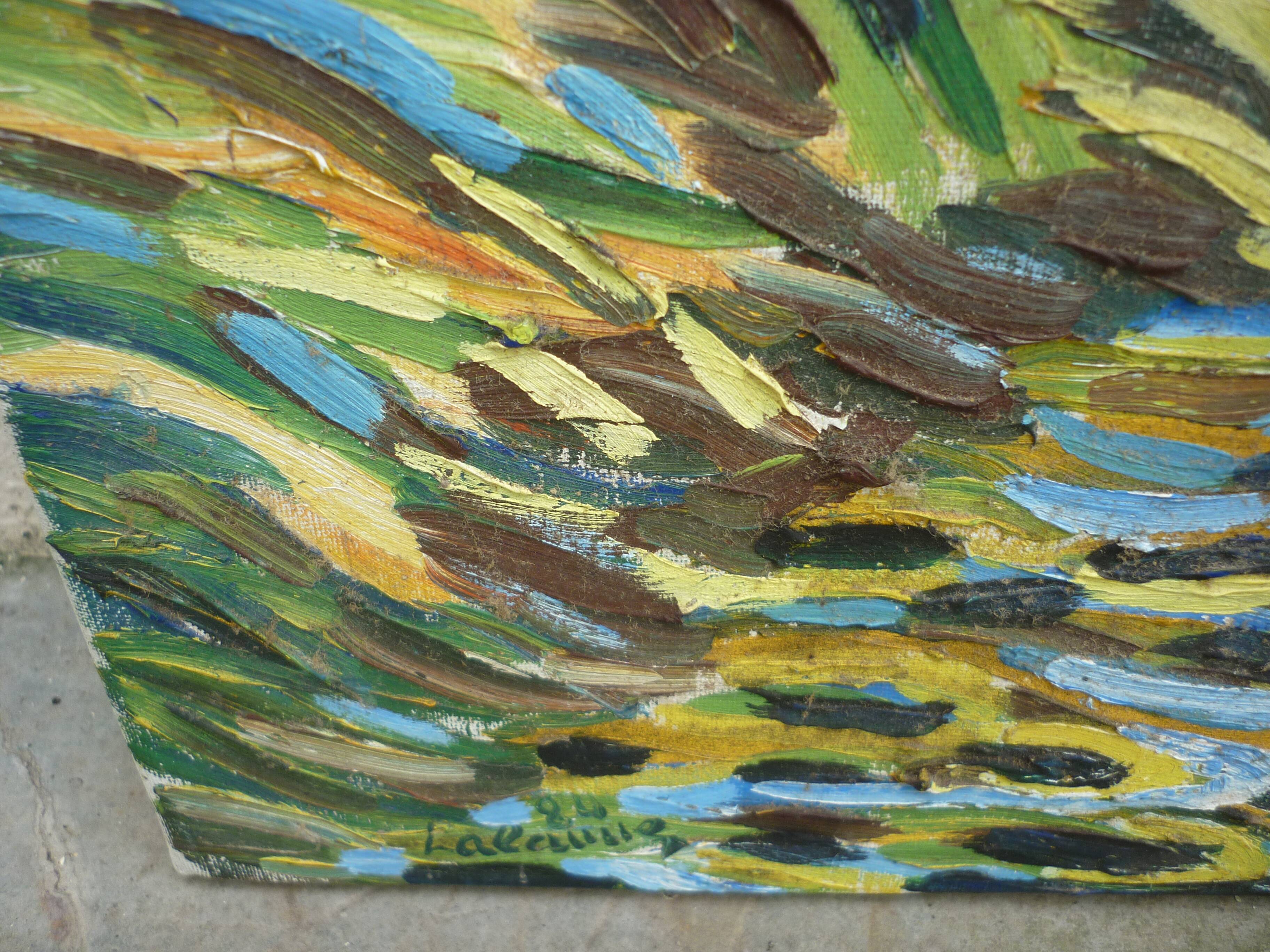 Tableau abstrait peinture couteau signé Lalanne