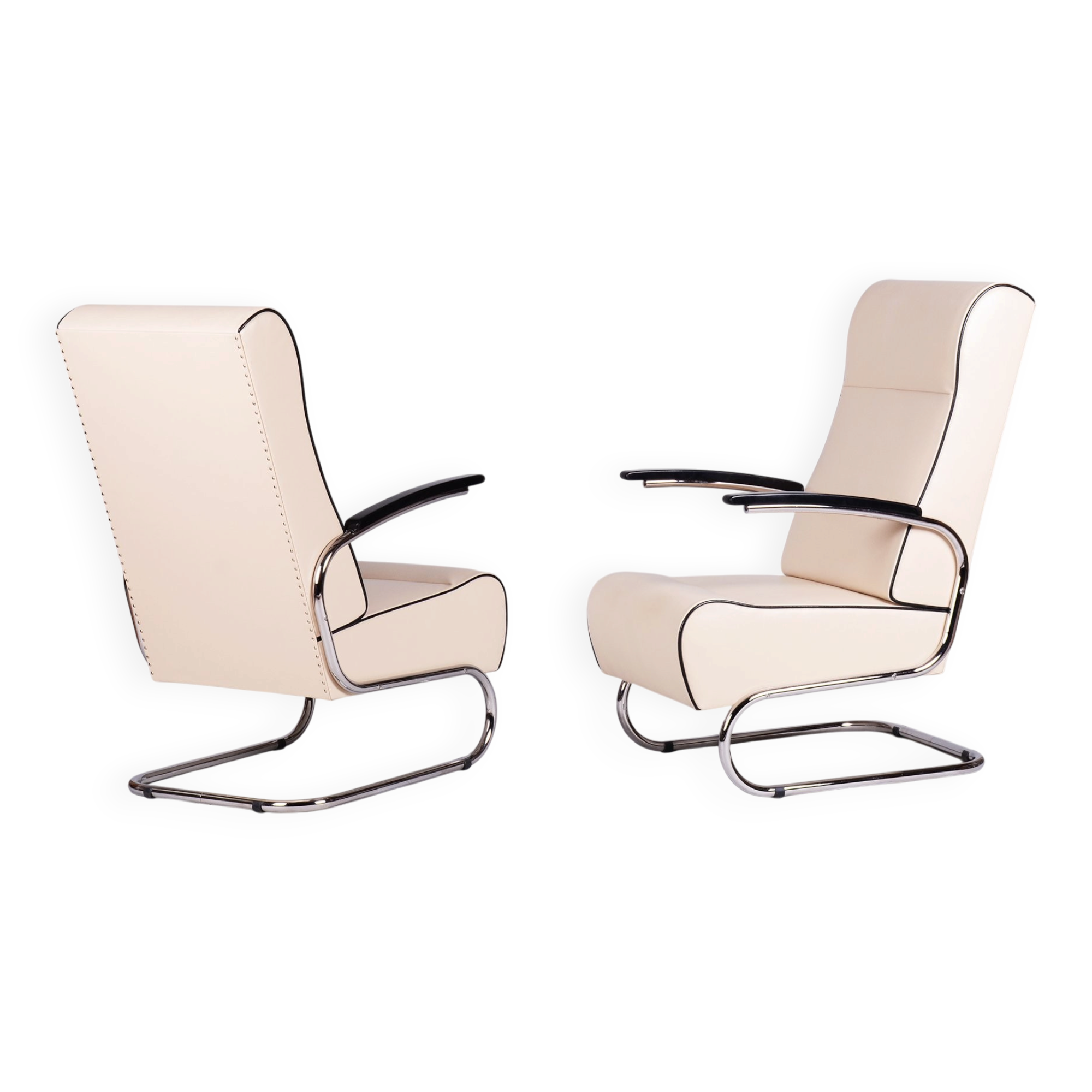 Bauhaus Armchairs FN24 in Chrome and Leather attributed to Mücke-Melder, Czech, 1930s, Set of 2