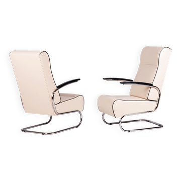 Fauteuils Bauhaus FN24 en chrome et cuir attribués à Mücke-Melder, Tchécoslovaquie, années 1930, ensemble de 2.