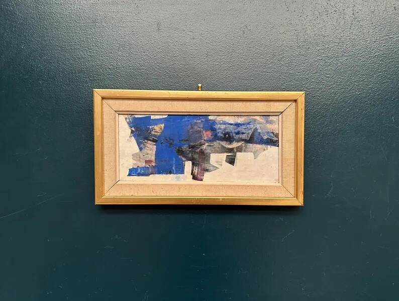 Original Swedish Oil on Panel – "Blue Composition" by Gunnar Nordström – Signed – Vintage and Framed – 24.5 × 18.5 cm (9.6 in × 7.3 in)