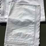 Pair of pillowcases edge hooked hand fine cotton