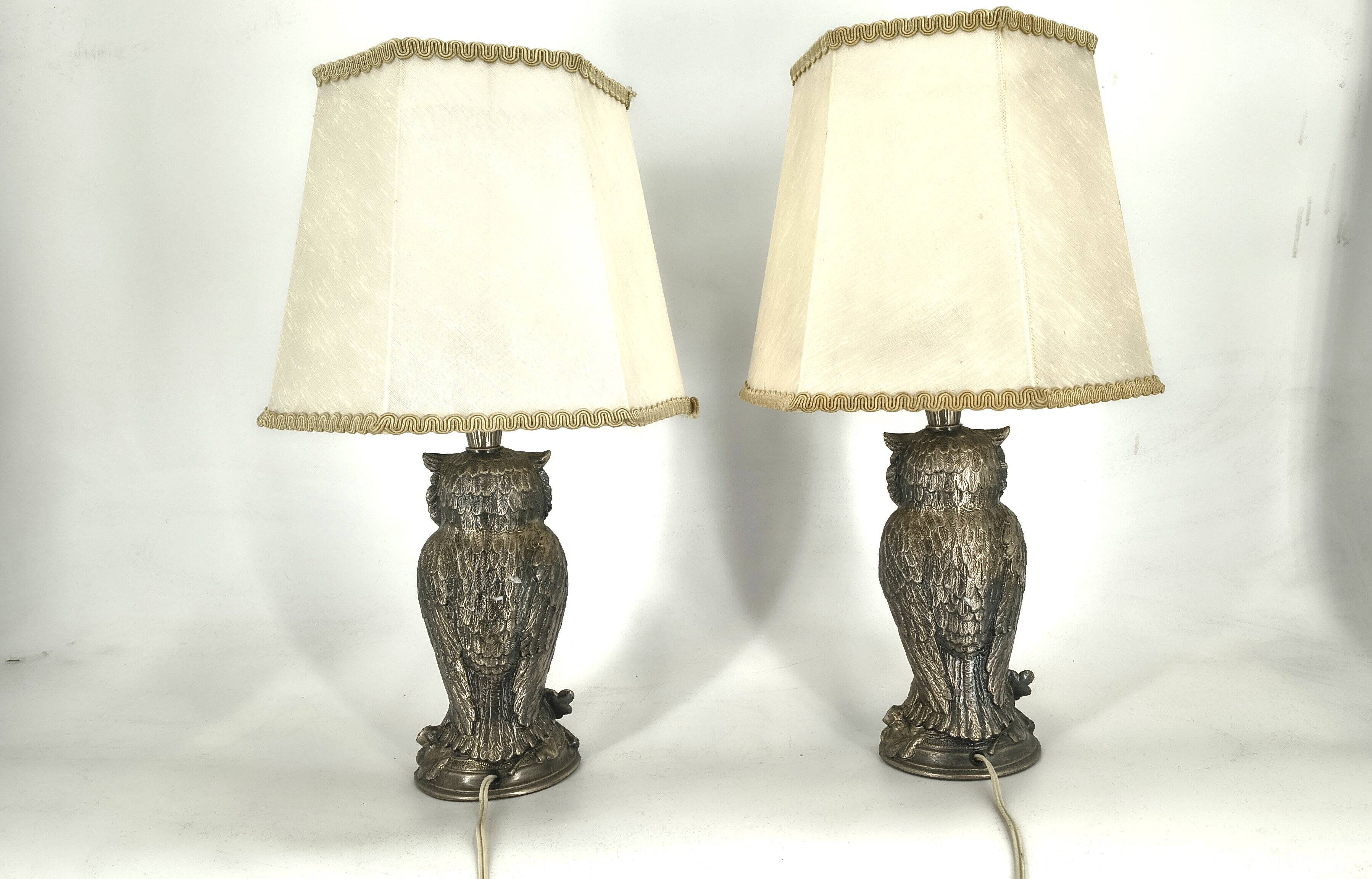 Pair of silver owl lamps by Loevsky & Loevsky, 1960s