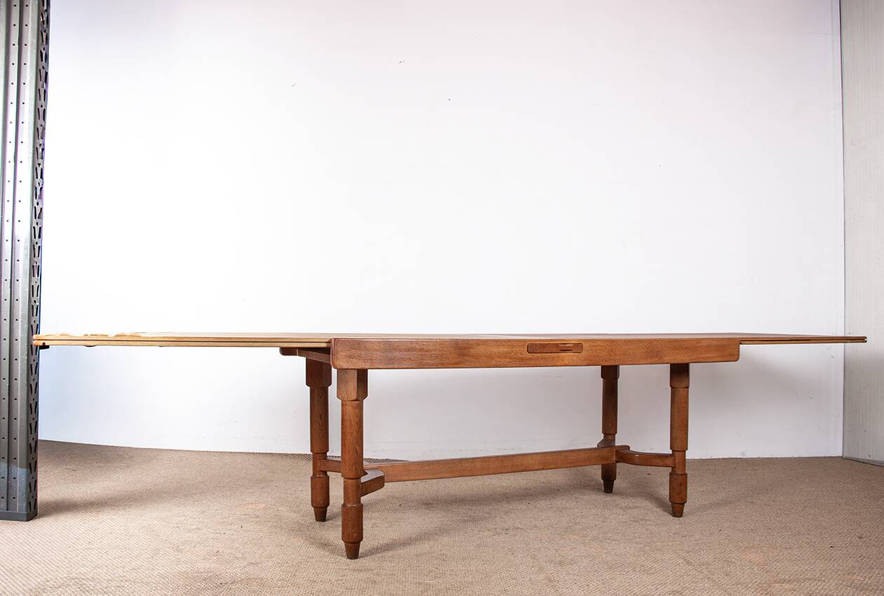 Large extendable dining table, 320 cm, in oak, Guillerme and Chambron.