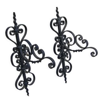 Pair of wrought iron garden lantern gallows