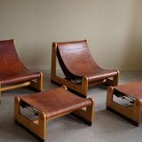 Francesco Lucianetti, Lounge chairs in leather and elm, Italian modern, 1960s