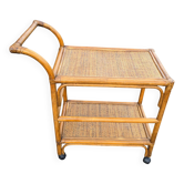 Vintage rolling dessert trolley in rattan and cane from the 60s/70s.