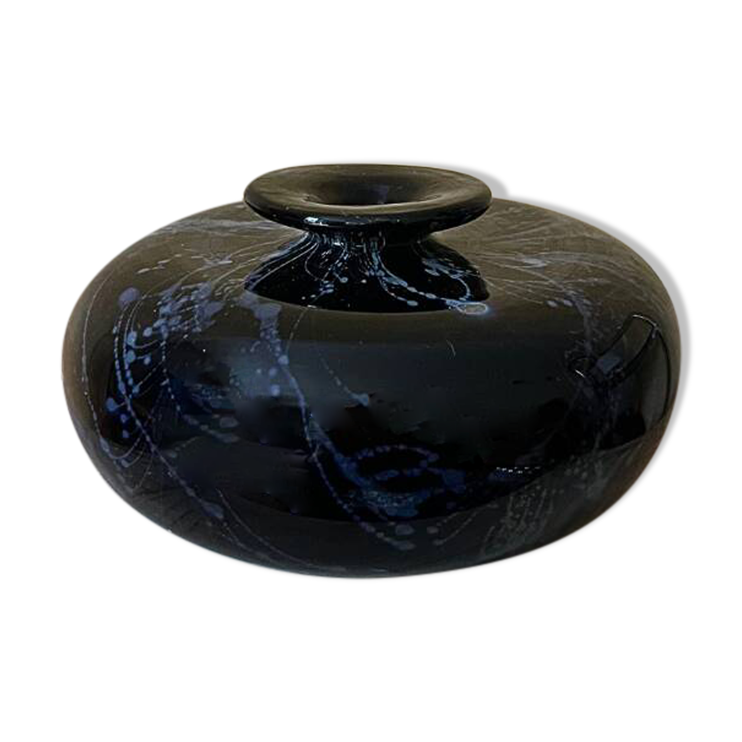 Flat blown glass soliflore - Silver glitter inclusions - France 60s-70s