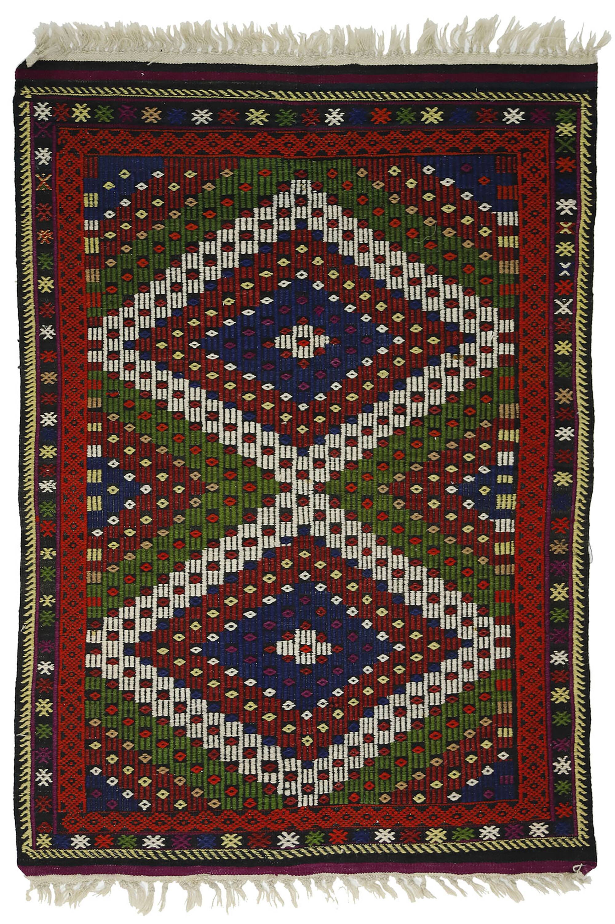 Petit kilim vintage d’Usak, 159 x 112 cm, laine 100 %, tissé à la main – an