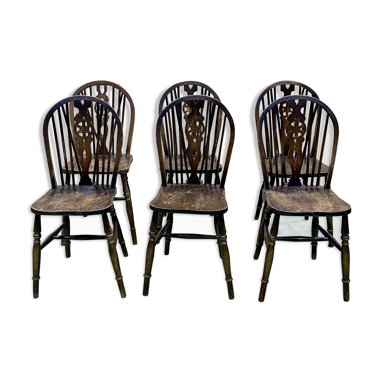 Série de 6 chaises bistrot anglaises en orme années 70