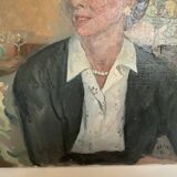 Large portrait painting of a woman, oil on canvas, signed.