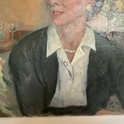 Large portrait painting of a woman, oil on canvas, signed.