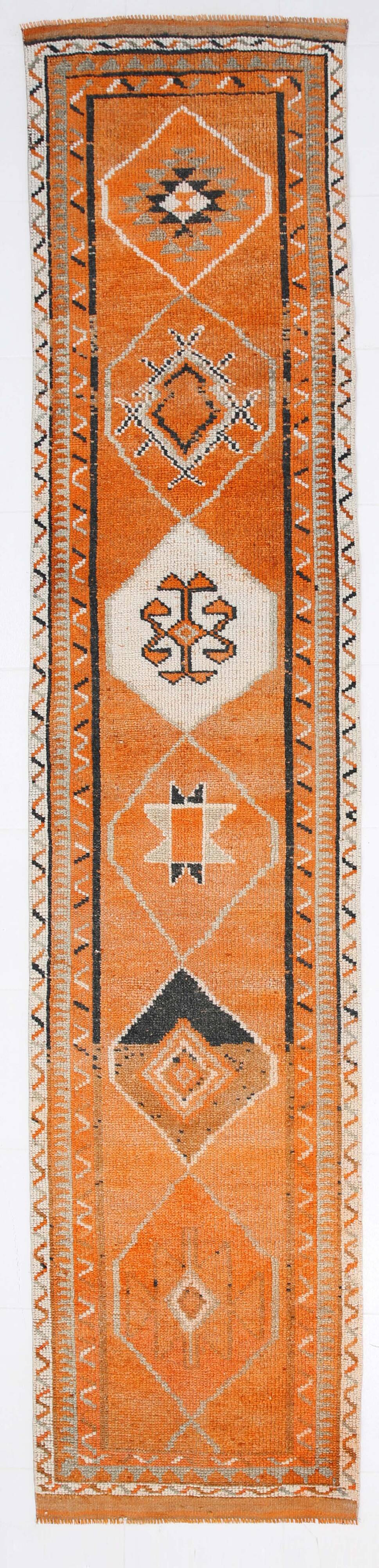 Beige & Orange Vintage Runner Rug, 83x383Cm