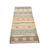 Light Green Striped Vintage Kilim Runner Rug, 63x180Cm