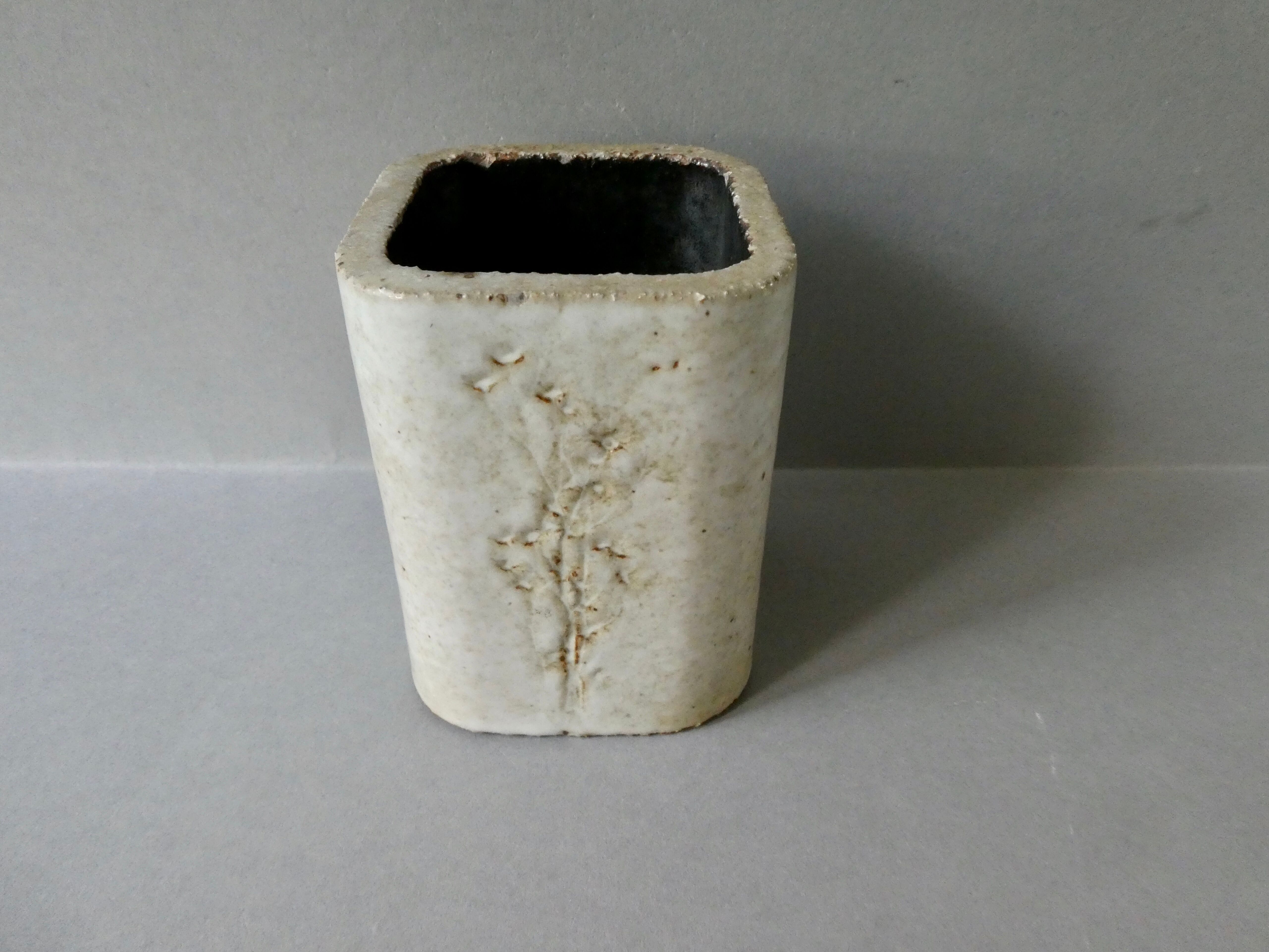 Vase en grès émaillé herbier Raymonde Leduc Vallauris