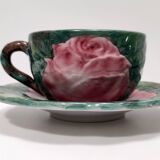 Pair of Green Earthenware Tea /Coffee Cups with Floral Motifs by Zaccagnini