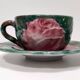 Pair of Green Earthenware Tea /Coffee Cups with Floral Motifs by Zaccagnini