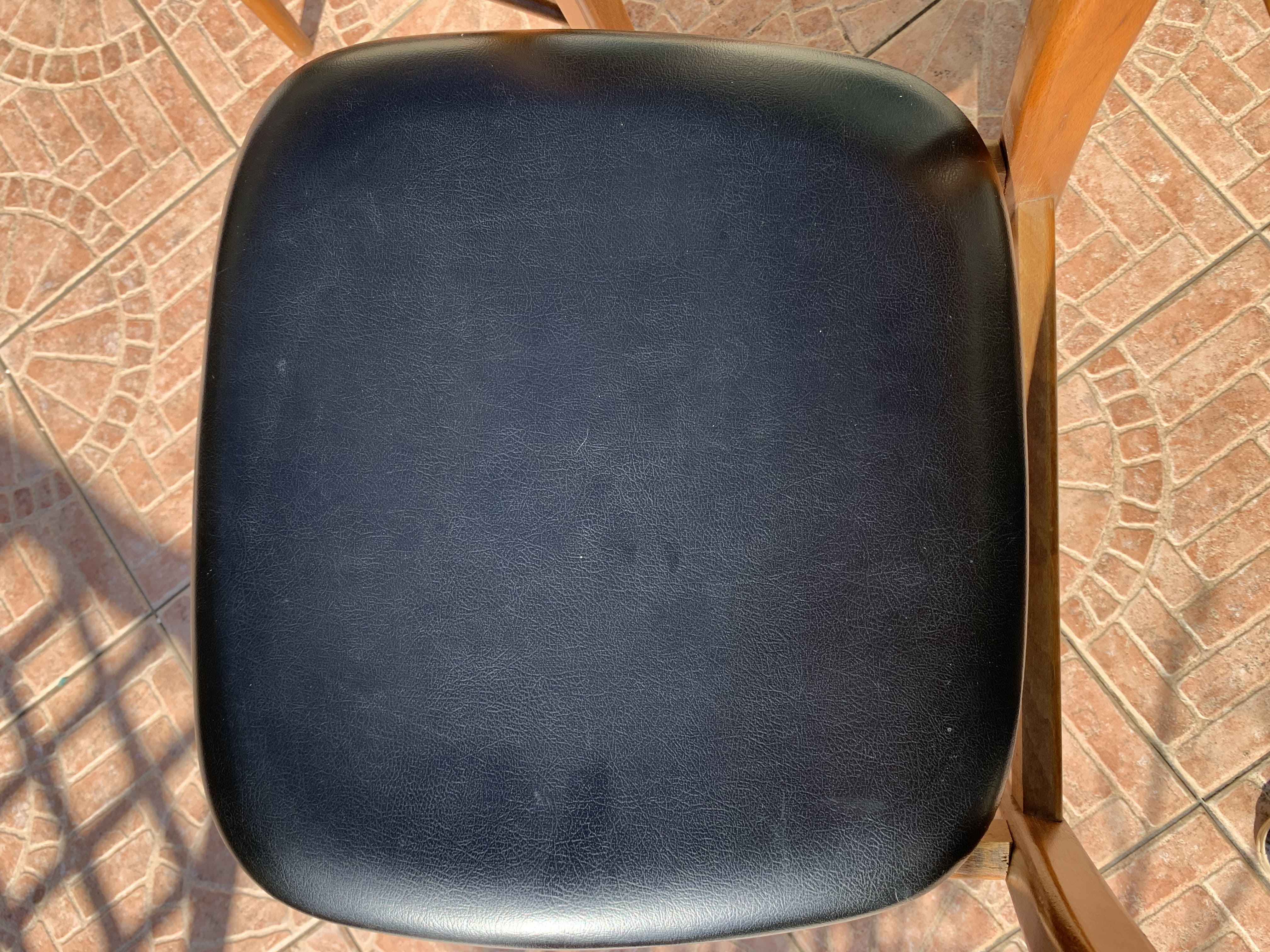 Series of 4 wooden & imitation leather chairs