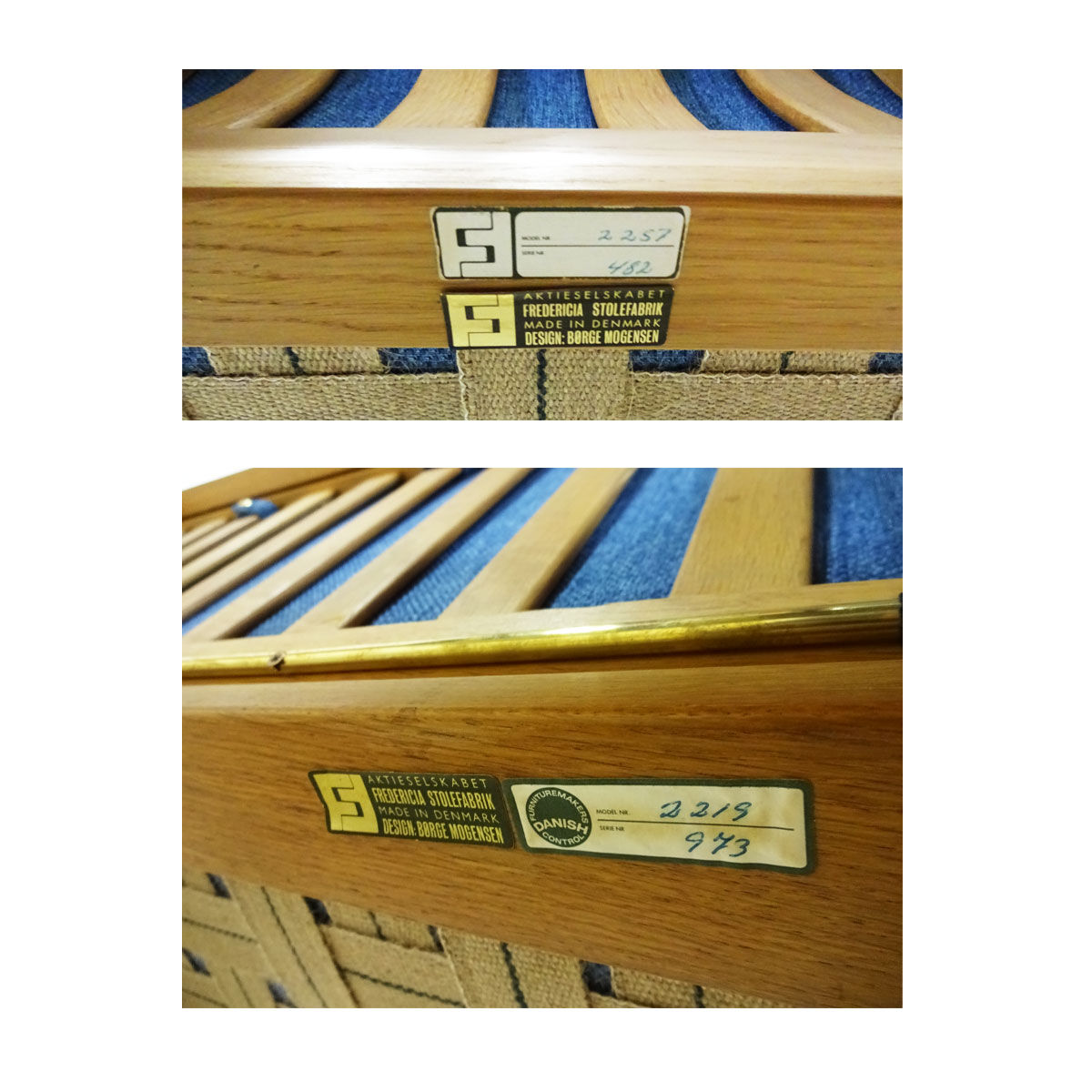 Børge Mogensen 4 seater oak bench sofa and two armchairs