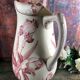 Pitcher jug or white broc decorated with pink flowers magnolia shabby chic