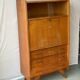 Vintage Scandinavian wooden secretary with display cabinet, desk and drawers
